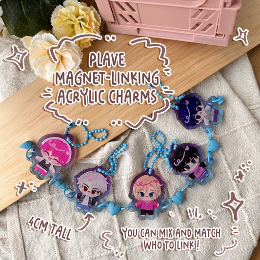 Plave acrylic charms w/ cute magnetic linking hearts