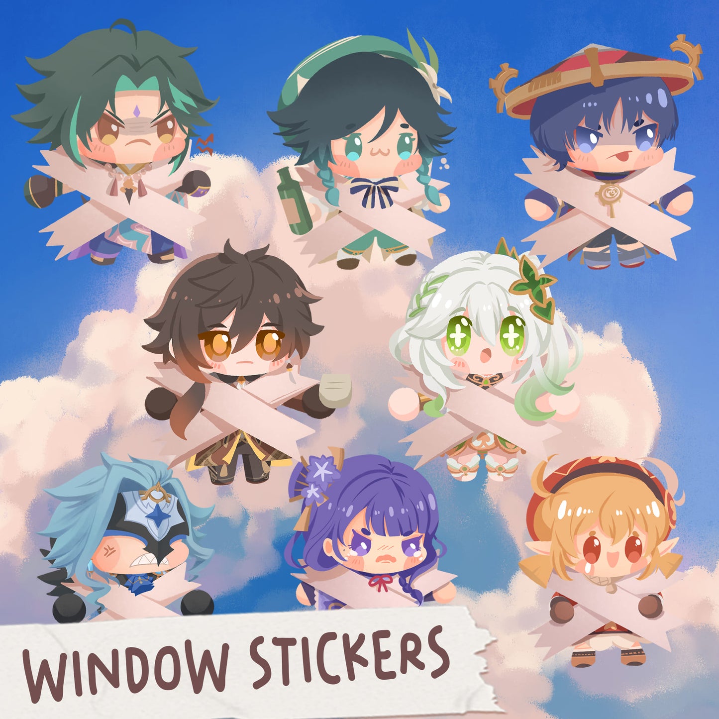 Genshin Impact cute chibi Window Sticker