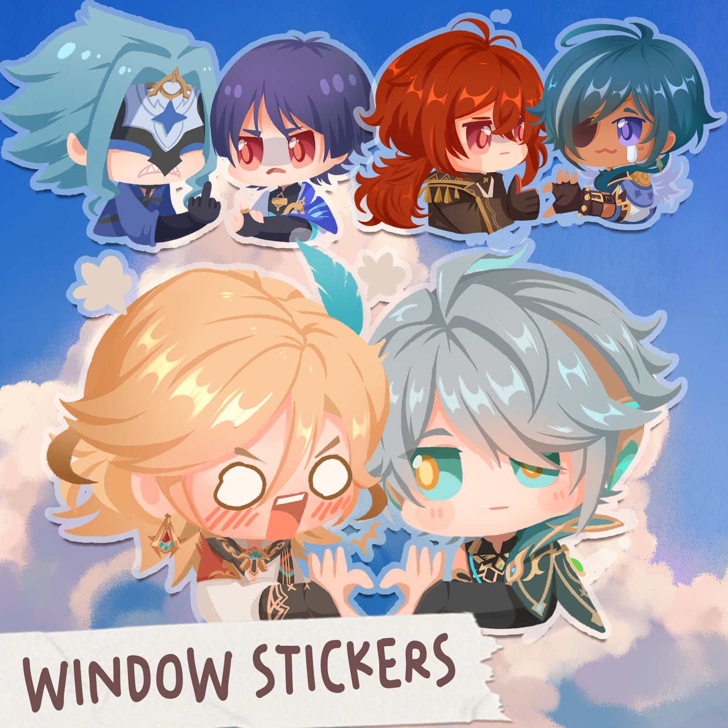 Genshin Impact heart hands cute chibi Car Window Sticker